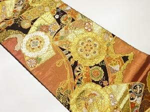 紙布雪輪に草花・古典柄模様織出し袋帯